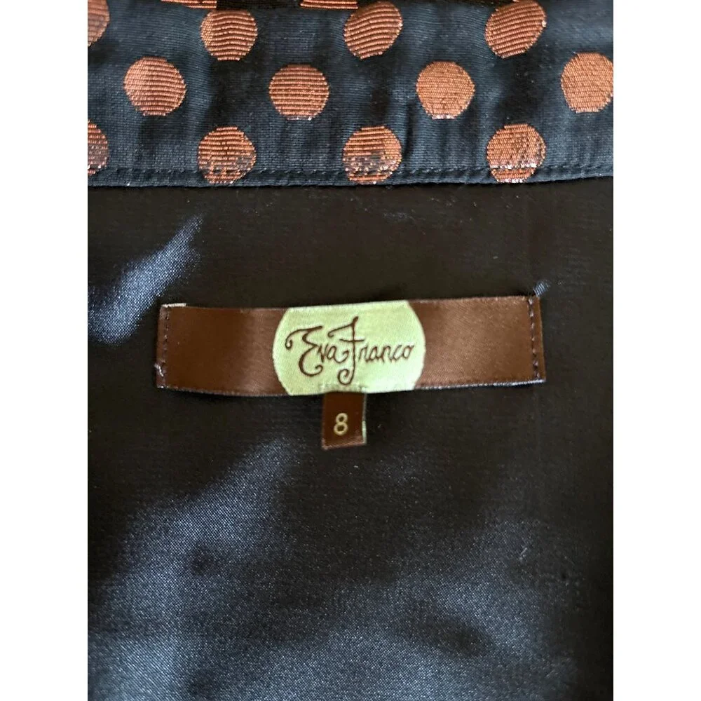 Eva Franco Skirt Anthropologie Size 8 Black‎ Bronze Metallic Polka Dots